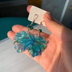 blue leaf earrings
